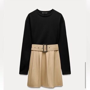 NWT ZARA BLACK and Tan Belted Dress